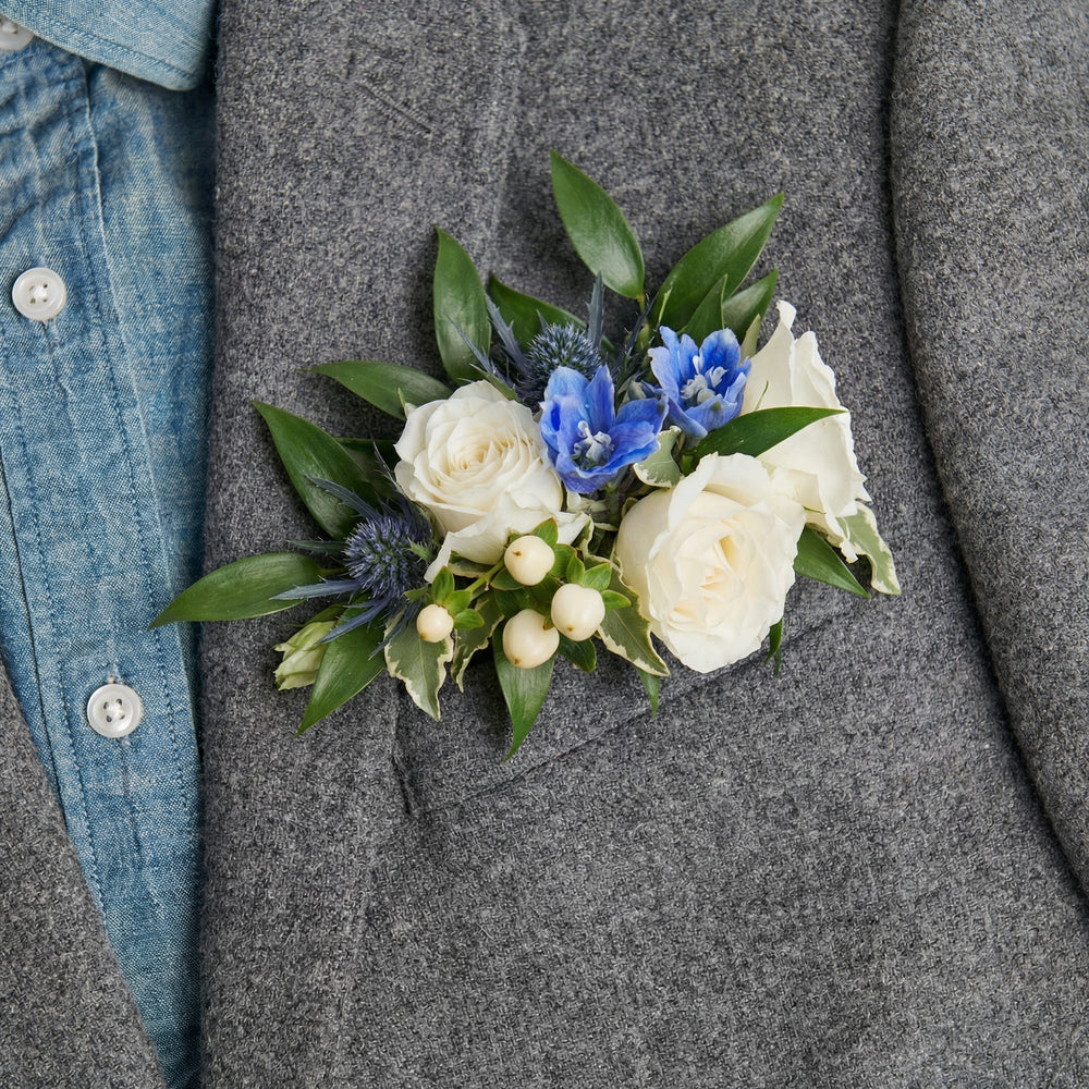 Prom Flower Pocket Square - Hint of Blue