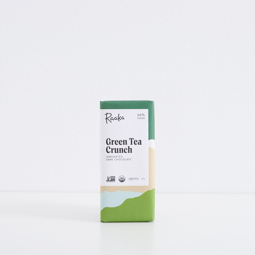 Raaka Green Tea Crunch 66% Chocolate Bar