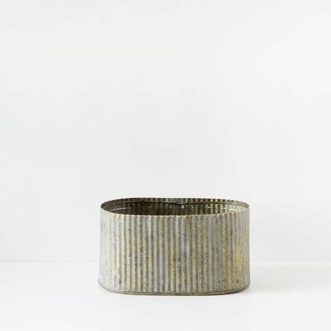 Oval Corrugated Metal Tin Planter