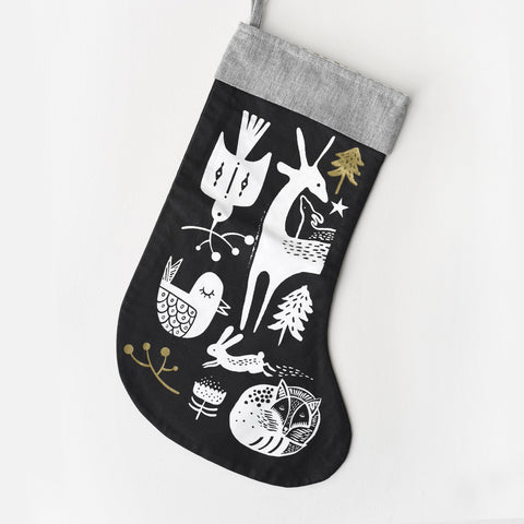 WINTER ANIMALS STOCKING - WHITE ON BLACK